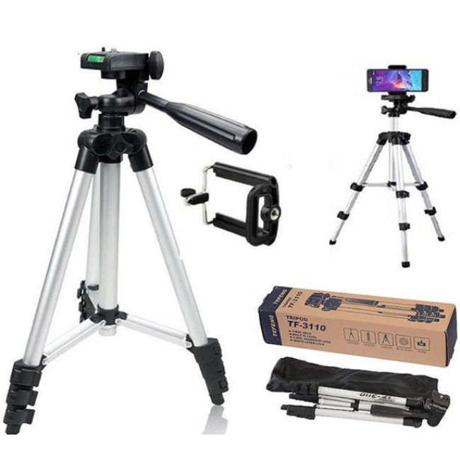Штатив для видеотехники и смартфона TRIPOD TF-3110, напольный, телескопический, серебро