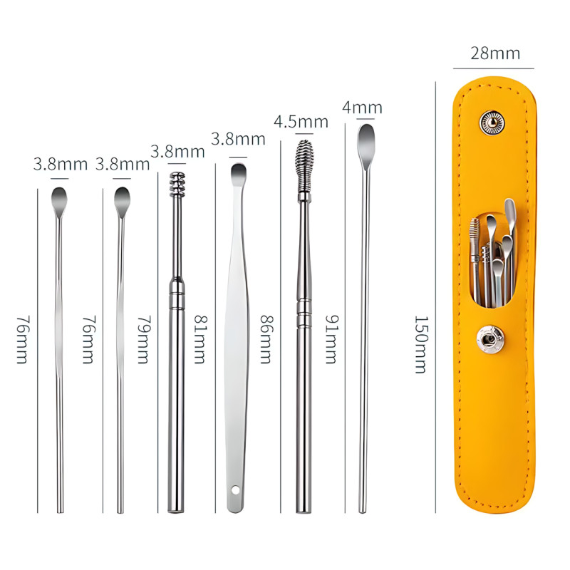 Набор инструментов для чистки ушей TOOL SET, 6 предметов, медсталь, футляр, для удаления серных пробок фото - 9