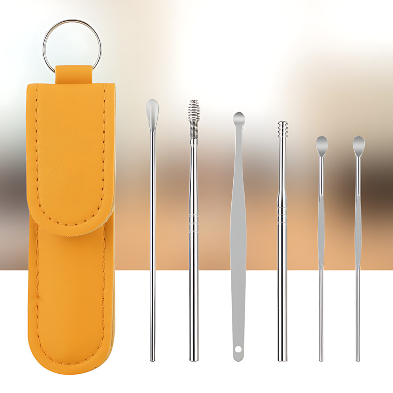 Набор инструментов для чистки ушей TOOL SET, 6 предметов, медсталь, футляр, для удаления серных пробок фото - 2