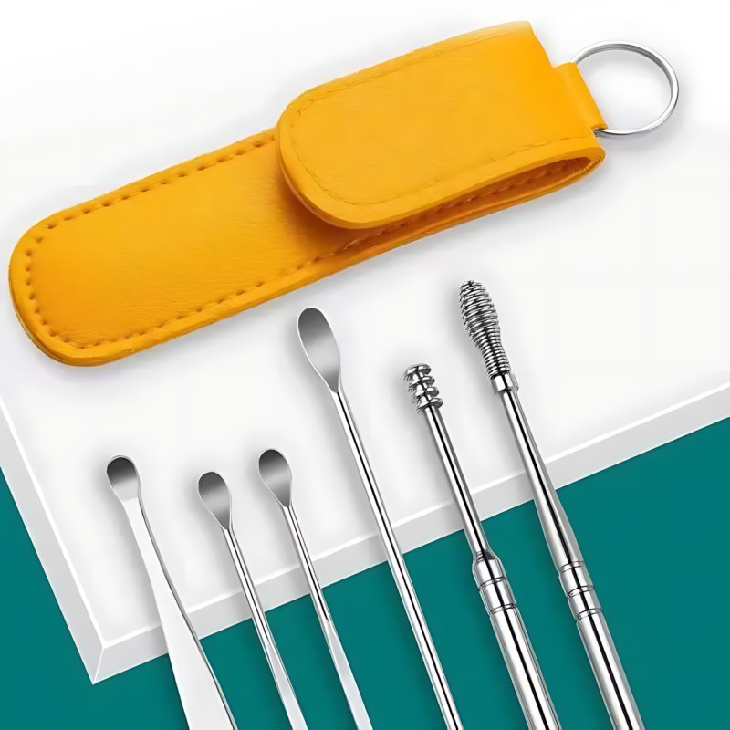Набор инструментов для чистки ушей TOOL SET, 6 предметов, медсталь, футляр, для удаления серных пробок фото - 3