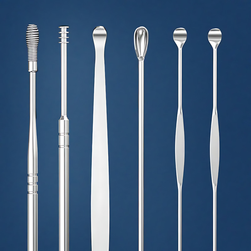 Набор инструментов для чистки ушей TOOL SET, 6 предметов, медсталь, футляр, для удаления серных пробок фото - 8