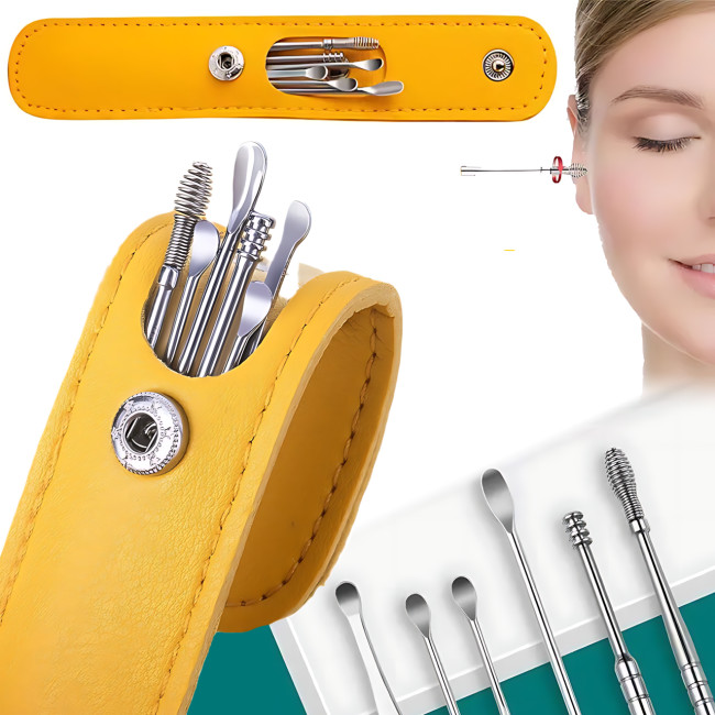 Набор инструментов для чистки ушей TOOL SET, 6 предметов, медсталь, футляр, для удаления серных пробок