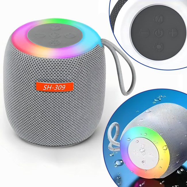 Портативна Bluetooth-колонка UKC SH-309, 5 Вт, 800 мА·год, RGB LED-підсвітка, TWS, FM, USB/TF/AUX, Type-C Сріблястий