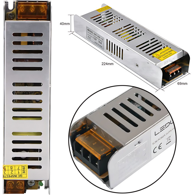 Адаптер 12V 35A METAL Long, імпульсний блок живлення — 300 W, пасивне охолодження, IP20