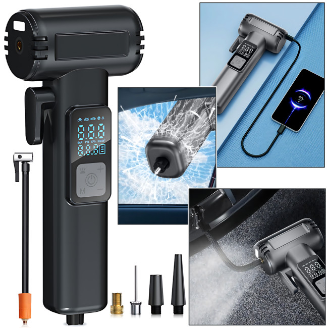 Акумуляторний компресор SW-201B 150 PSI 12 V з цифровим дисплеєм і Powerbank — портативний автомобільний насос для шин, вело