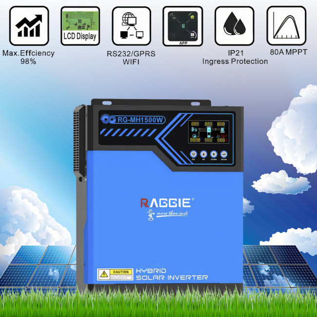 Гібридний інвертор Raggie RG-MH1500W 12 V MPPT-80A із зарядним пристроєм для сонячних панелей