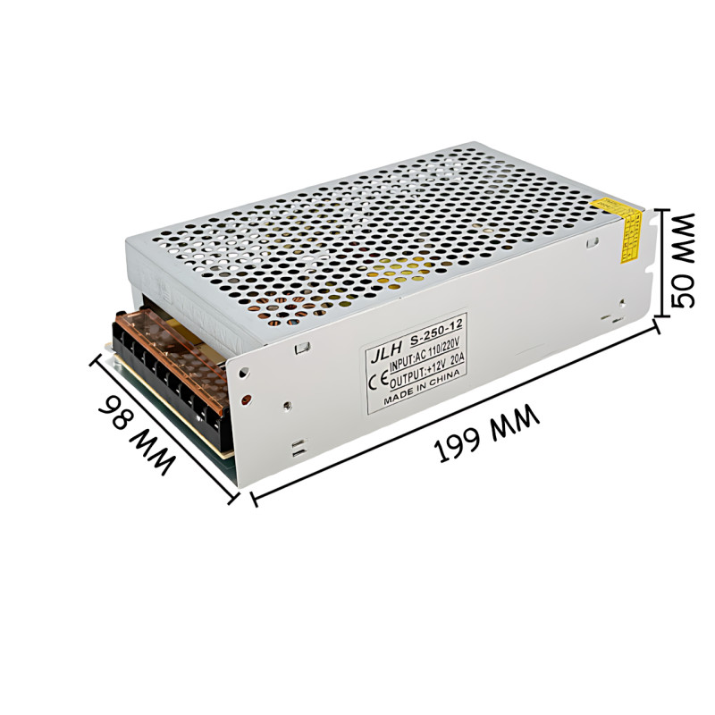 Адаптер живлення 12 V 20 A METAL, імпульсний блок живлення 220 В-12 В у перфорованому металевому корпусі, із захистом від КЗ фото - 9