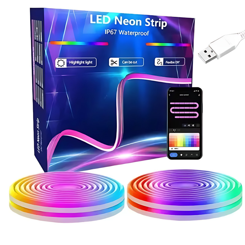 Гнучкий неоновий RGB шнур, розумна неонова стрічка Neon Strip з керуванням від телефона, водонепроникна, 5 м фото - 6