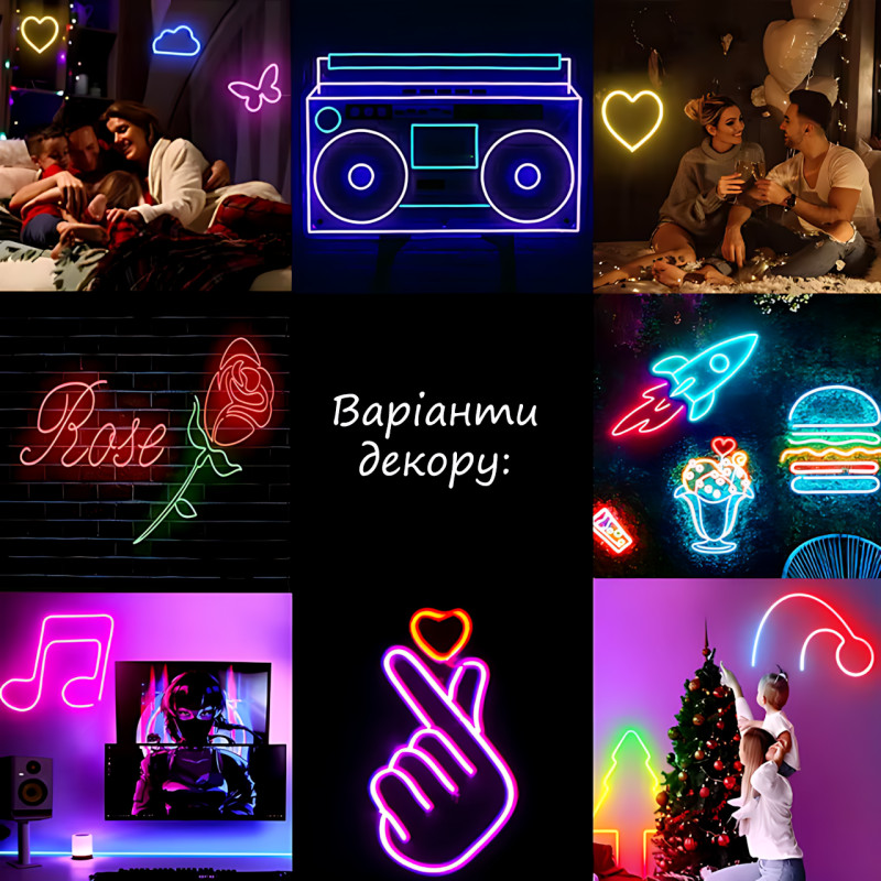 Гнучкий неоновий RGB шнур, розумна неонова стрічка Neon Strip з керуванням від телефона, водонепроникна, 5 м фото - 5