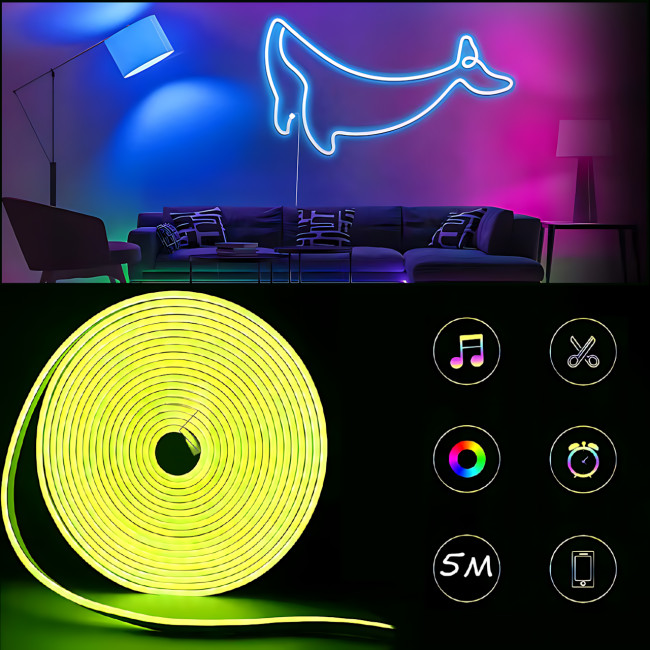 Гнучкий неоновий RGB шнур, розумна неонова стрічка Neon Strip з керуванням від телефона, водонепроникна, 5 м
