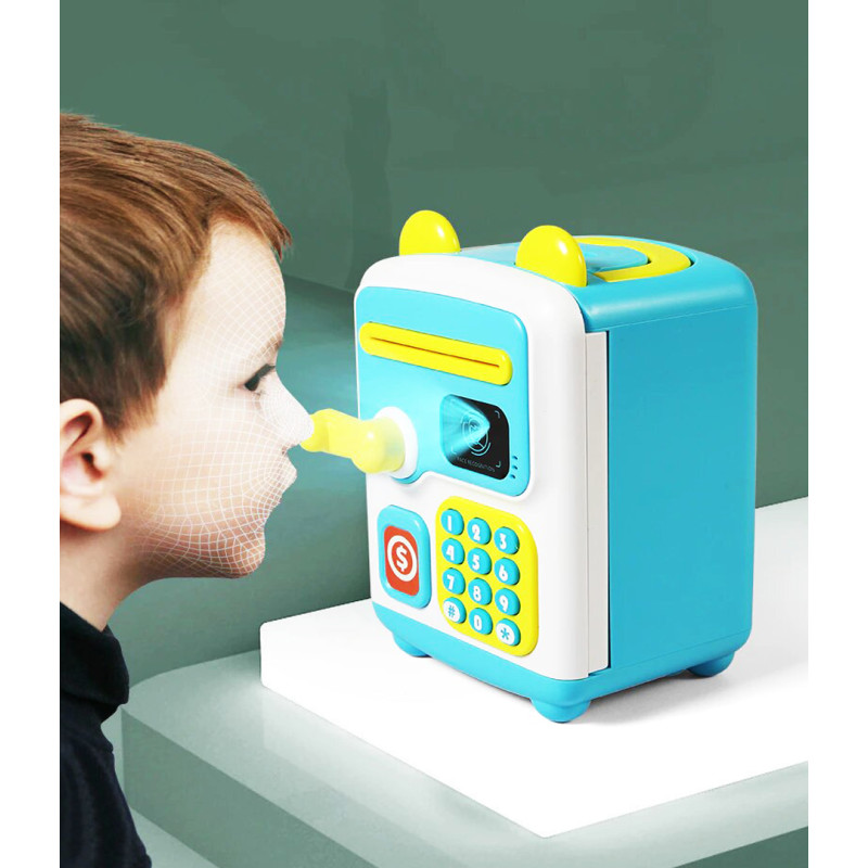 Дитяча скарбничка-сейф із кодовим замком та купюроприймачем блакитна face recognition moneybox фото - 3