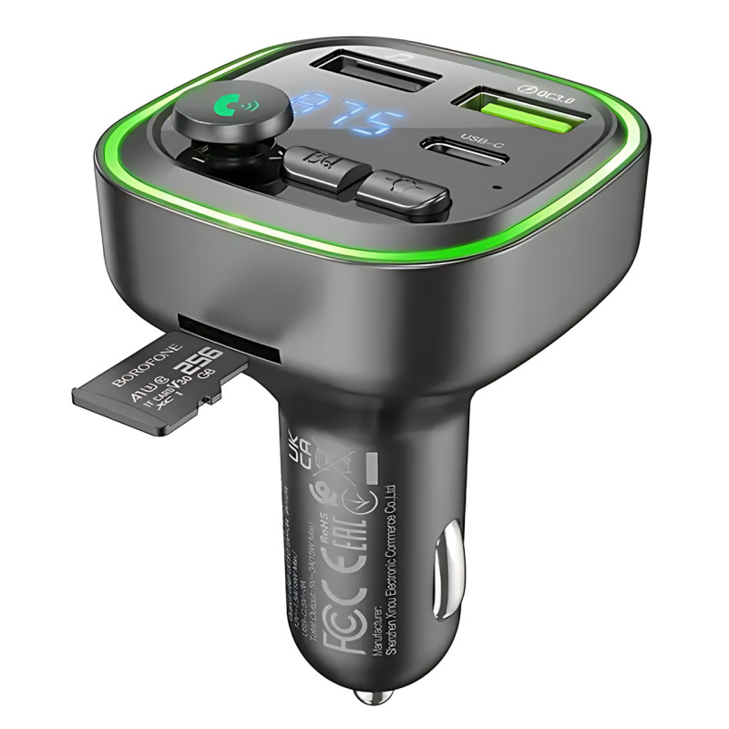 Автомобільний FM-трансмітер Borofone BC48 Broad — Bluetooth 5.0, QC3.0, 2xUSB, Type-C 18W, TF-карта фото - 3