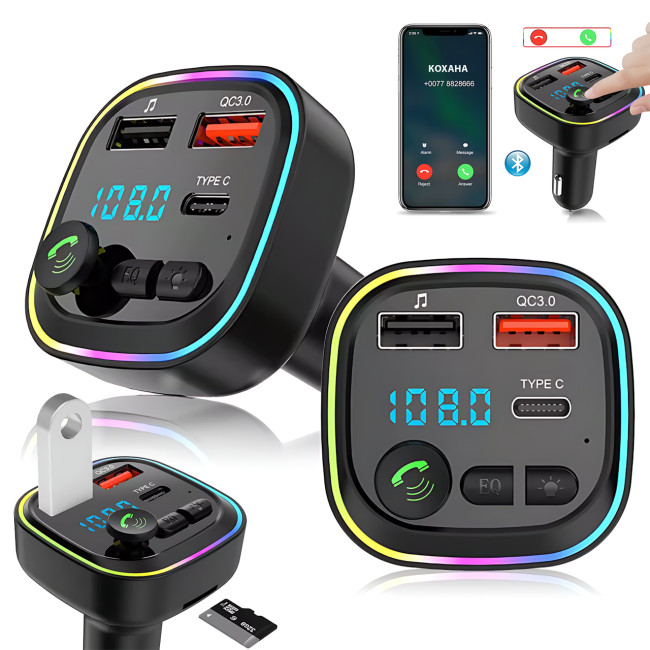 Автомобільний FM-трансмітер Borofone BC48 Broad — Bluetooth 5.0, QC3.0, 2xUSB, Type-C 18W, TF-карта