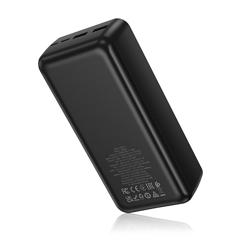 Power Bank BOROFONE BJ80B 30000 mAh, 22.5W быстрая зарядка PD, 2&times;USB + Type-C, LED-индикатор, Li-Pol, черный фото - 4