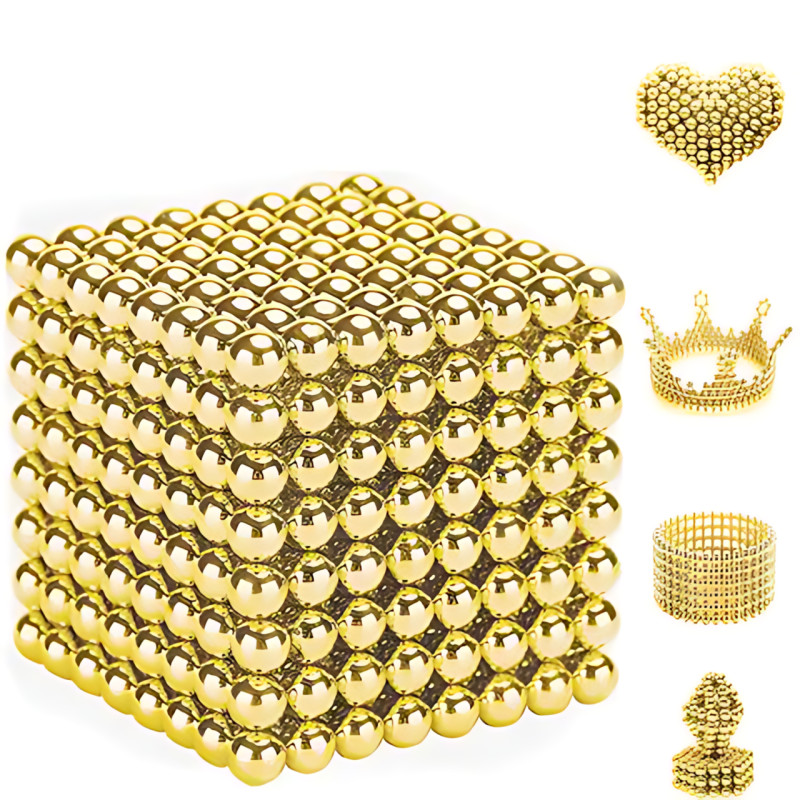 Неокуб NeoCube 5 мм золотой &mdash; магнитный конструктор антистресс, 216 неодимовых шариков, головоломка для творчества и развития фото - 4