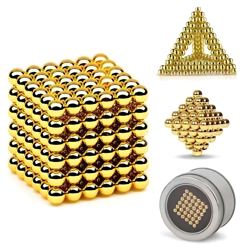 Неокуб NeoCube 5 мм золотой &mdash; магнитный конструктор антистресс, 216 неодимовых шариков, головоломка для творчества и развития фото - 5