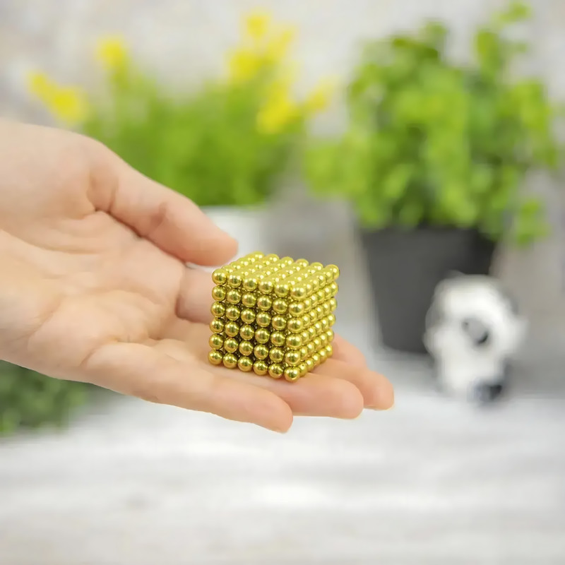 Неокуб NeoCube 5 мм золотой &mdash; магнитный конструктор антистресс, 216 неодимовых шариков, головоломка для творчества и развития фото - 9