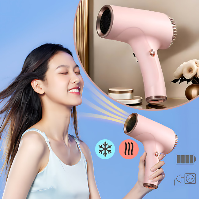 Бездротовий фен для волосся Portable Hair Dryer, 2600 mAh, 500 Вт, з гарячим і холодним обдувом та іонізацією