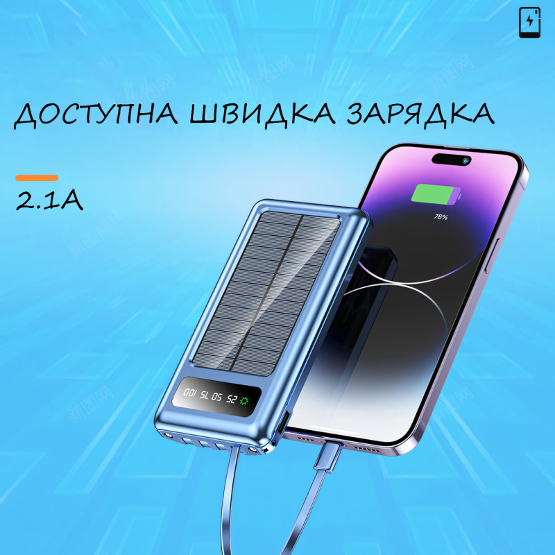 Мобильная зарядка POWER BANK 10000MAH + Solar, портативное зарядное устройство с быстрой зарядкой фото - 4