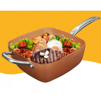 Мідна сковорода AMPOVAR Copper Pan з фритюру і пароваркою, антипригарна 24 см з кришкою