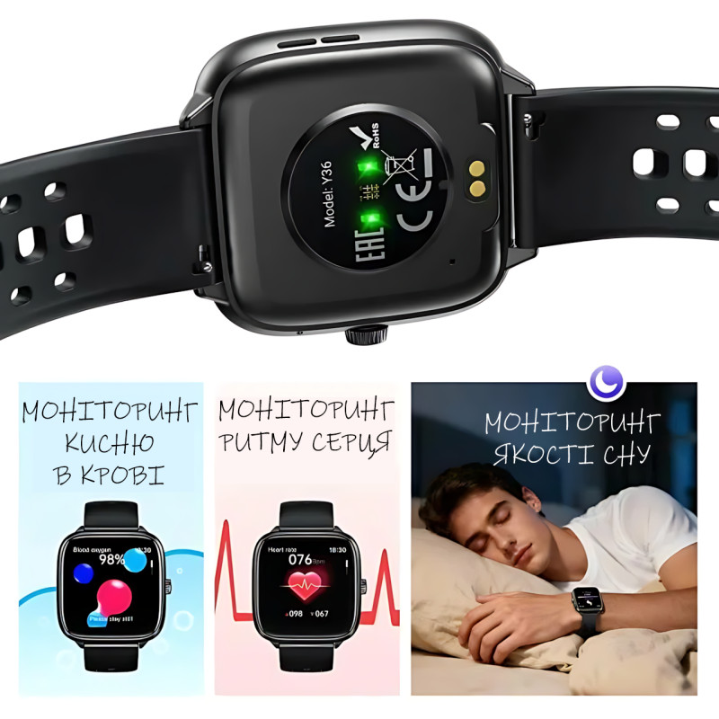 Смарт-годинник HOCO Y36, 1.72'' TFT 360&times;360, Bluetooth 5.3 (дзвінки з годинника), пульс, SpO2, сон, кроки, 200 мА&middot;год, iOS/Android фото - 5