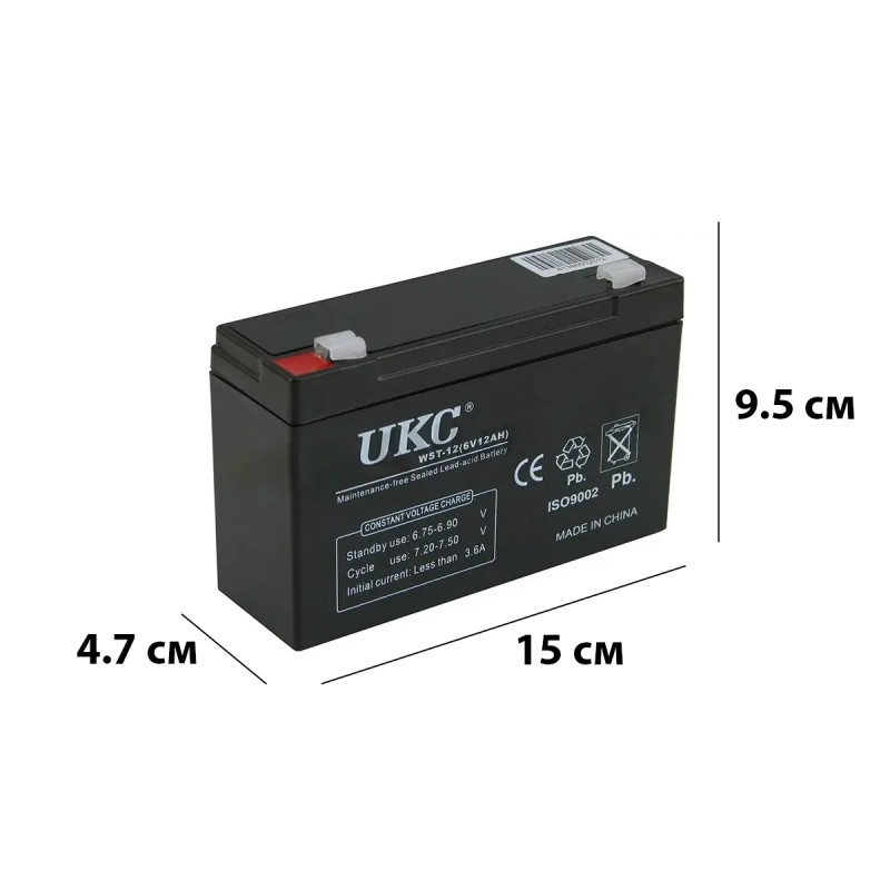 Свинцево-кислотний акумулятор BATTERY 6 V 12 A UKC, герметичний гелевий AGM акумулятор фото - 4