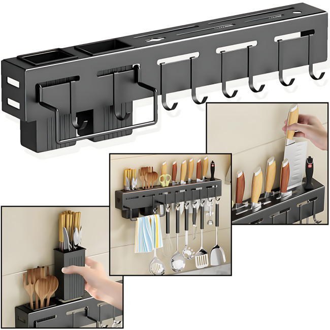Настінна багатофункціональна стійка Tool rest AND-73-40-40PCS, кухонний органайзер 40 см для ножів, рушників
