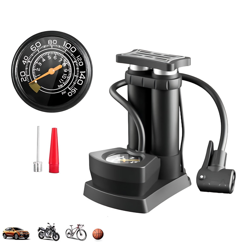 Насос ножной Air pump AND S98-2409-Y, двухцилиндровый мини-насос с универсальным нипелем и манометром фото - 9