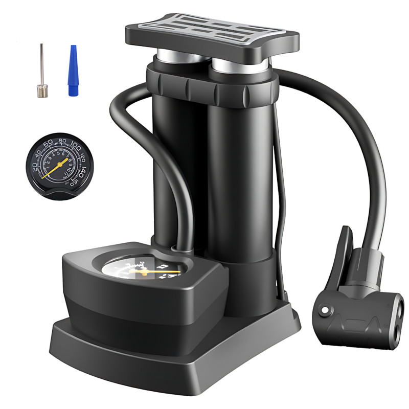 Насос ножной Air pump AND S98-2409-Y, двухцилиндровый мини-насос с универсальным нипелем и манометром фото - 8