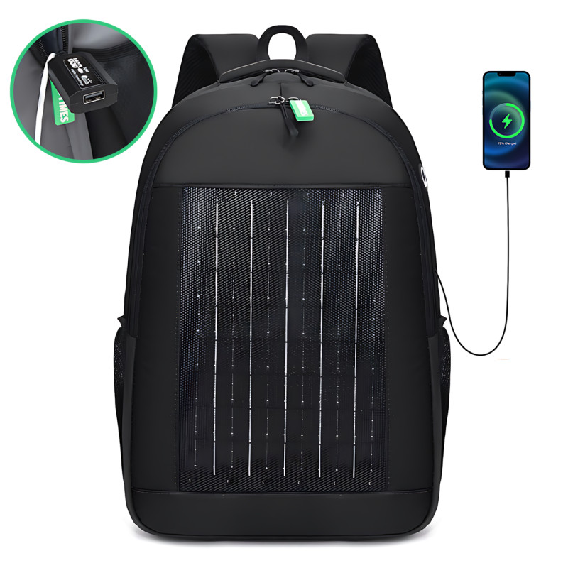 Рюкзак із вбудованою сонячною батареєю 10w і USB-виходом GDTIMES GD-1320SL, чорний фото - 5