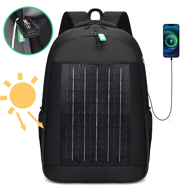 Рюкзак із вбудованою сонячною батареєю 10w і USB-виходом GDTIMES GD-1320SL, чорний