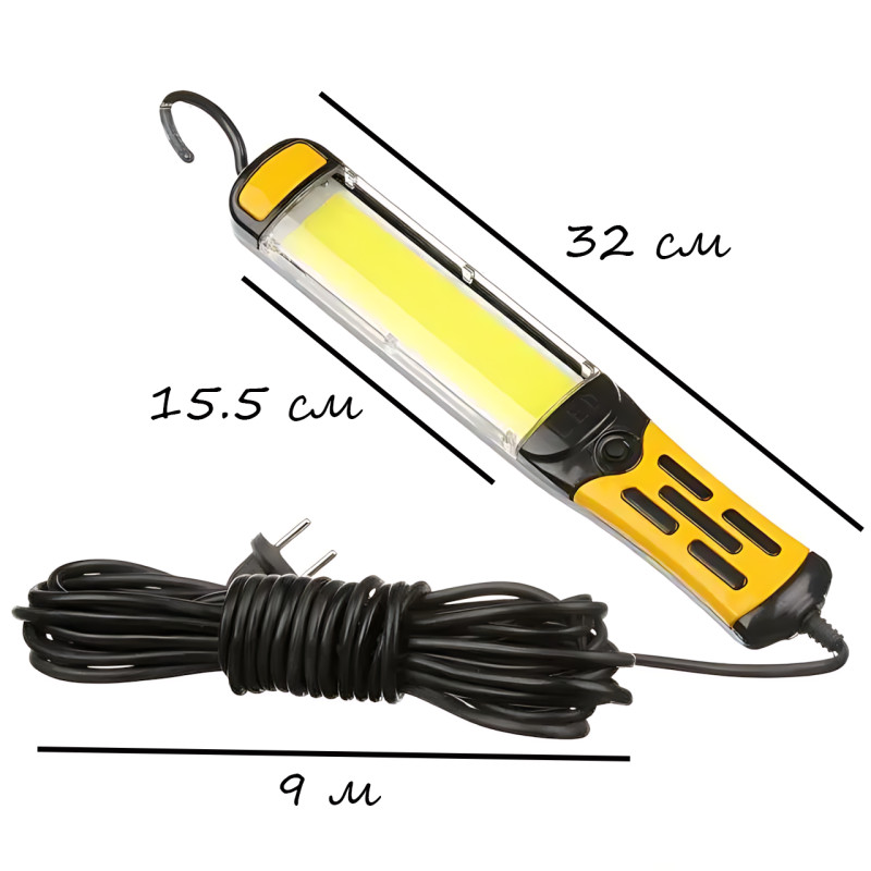 Фонарь переносной BL-9096, 96 LED, 20W, 1300 Лм, кабель 9 м, магнит + крючок, от сети 220В, для СТО, гаража фото - 9