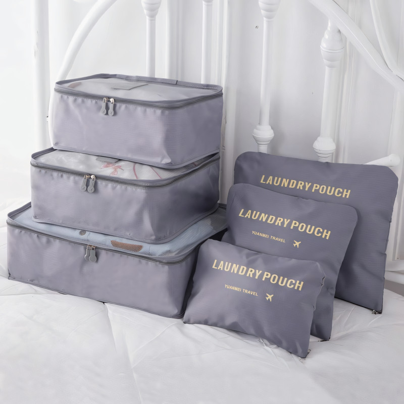 Набор 6 дорожных органайзеров Laundry Pouch. Комплект для вещей 6 в 1. Водонепроницаемая ткань, сетка, ручка фото - 8