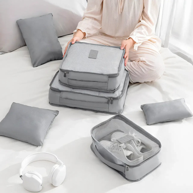 Набор 6 дорожных органайзеров Laundry Pouch. Комплект для вещей 6 в 1. Водонепроницаемая ткань, сетка, ручка