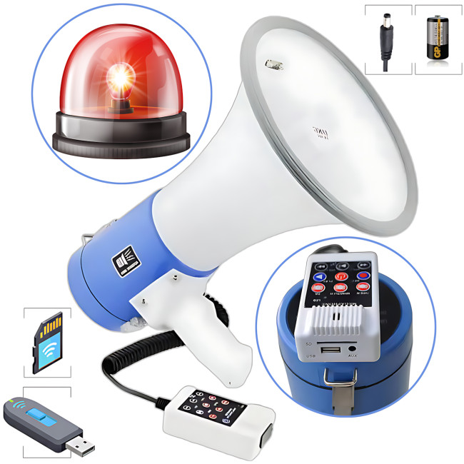 Громкоговоритель MEGAPHONE ER 66, 12v, рупор UKC 50 Вт с регулировкой громкости, сиреной, записью звука