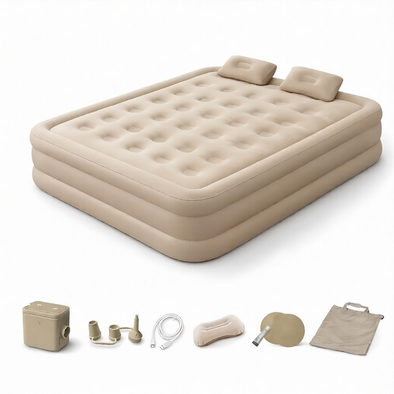 Надувная двуспальная кровать 200&times;150&times;40 см с встроенным электронасосом 220В, комплект 2 подушки, поверхность флок, до 250 кг фото - 9