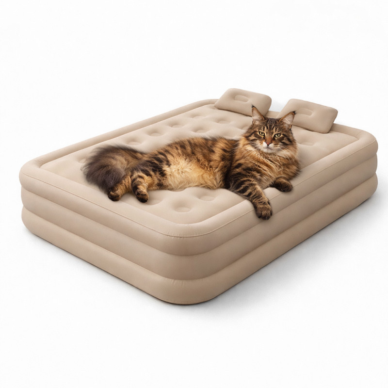 Надувная двуспальная кровать 200&times;150&times;40 см с встроенным электронасосом 220В, комплект 2 подушки, поверхность флок, до 250 кг фото - 10