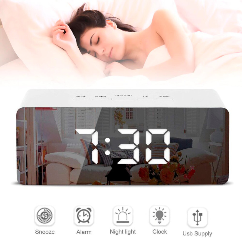 Настольные зеркальные часы в стиле минимал Home comfort 3658L, на батарейках, с термометром фото - 18