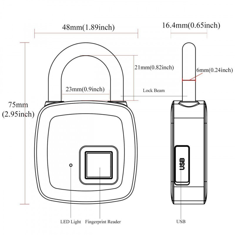 Умный биометрический замок с отпечатком пальца USB Rechargeable Smart Keyless Fingerprint Lock фото - 7
