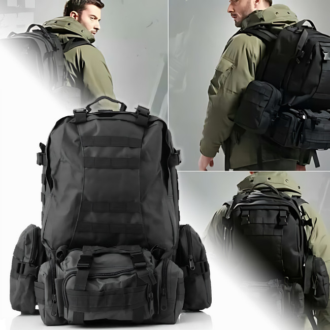 Тактический рюкзак с подсумками B08, туристический военный рюкзак molle 55 литров, 55х40х25 см, черный оксфорд