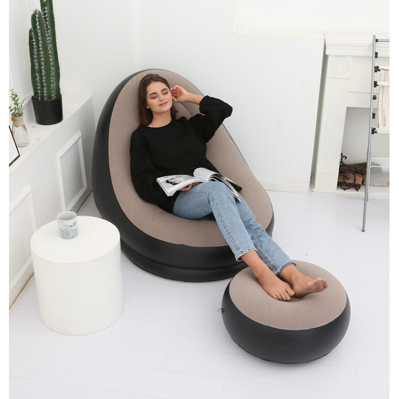 Надувное садовое кресло с пуфиком Air Sofa Comfort zd-33223, велюр, 76*130 см фото - 0