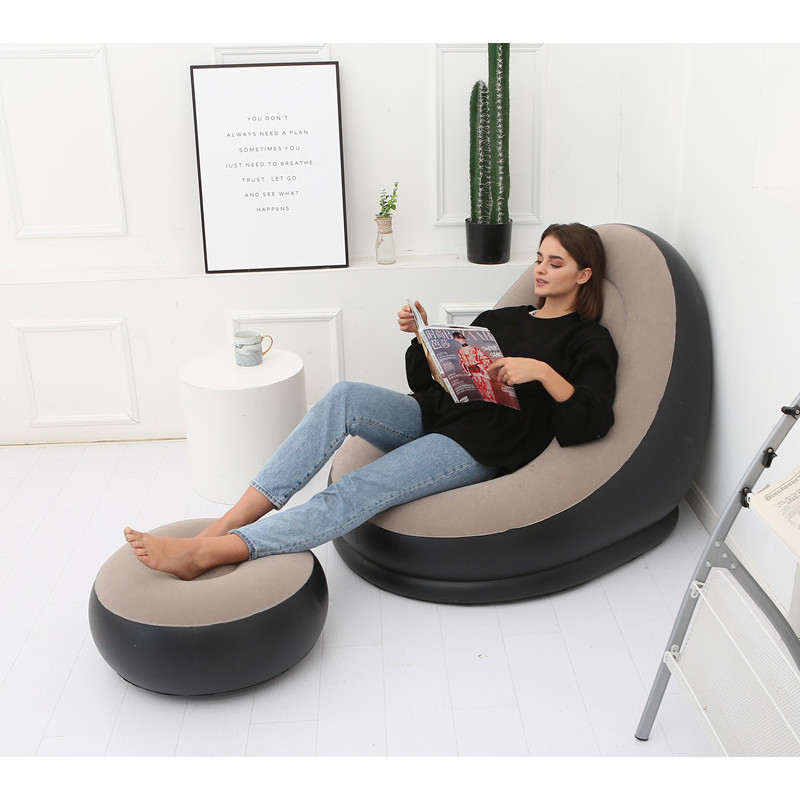 Надувное садовое кресло с пуфиком Air Sofa Comfort zd-33223, велюр, 76*130 см фото - 1