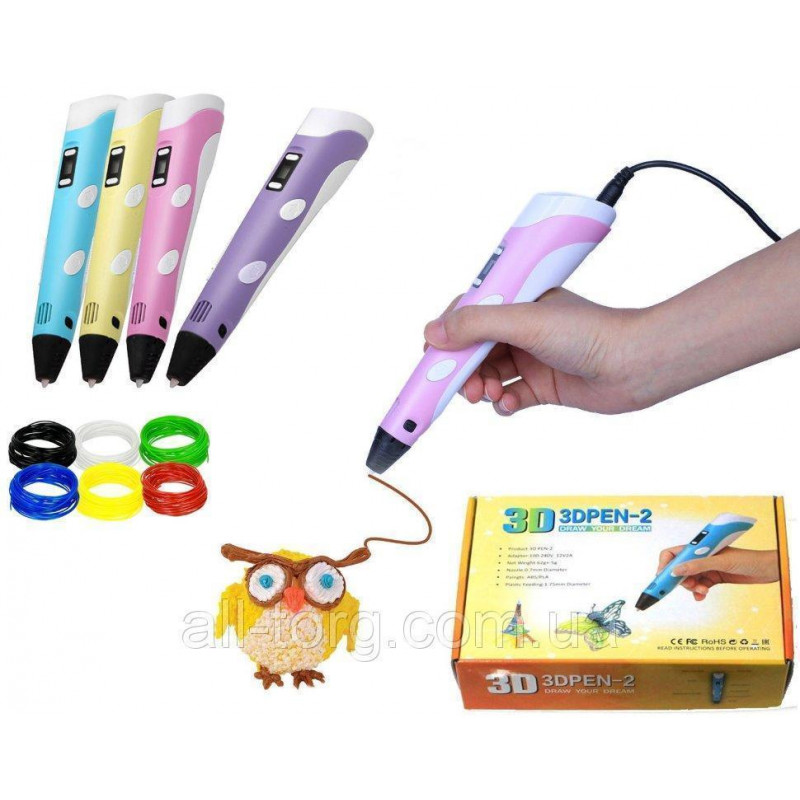 Детская 3D ручка 3D PEN 2 MYRIWELL, керамический носик, экран, 10м пластика, разные цвета фото - 1