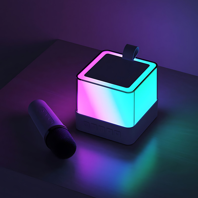 Портативна Bluetooth-колонка K18 з караоке RGB-підсвітка, LED-дисплей, 2 бездротові мікрофони, USB/AUX, вбудований акумулятор Біли фото - 5