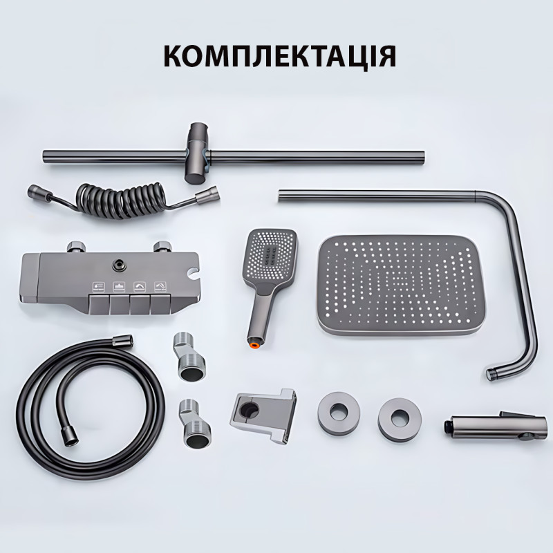 Чорний душовий набір 4 в 1 Black Bathroom Shower Set Piano Keys з тропічним душем і ручною лійкою, чорний фото - 10