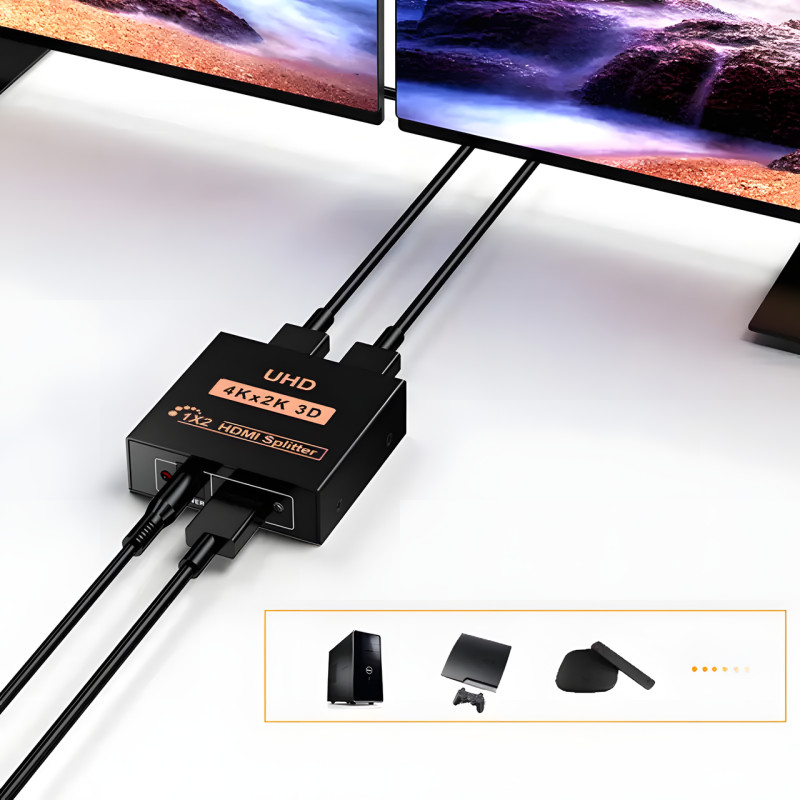 Активний HDMI-розгалужувач на 2 порти UHD, двоспрямований відео сплітер 4К фото - 5