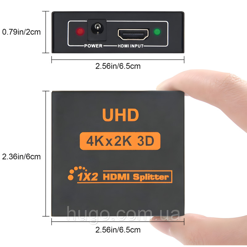 Активний HDMI-розгалужувач на 2 порти UHD, двоспрямований відео сплітер 4К фото - 7