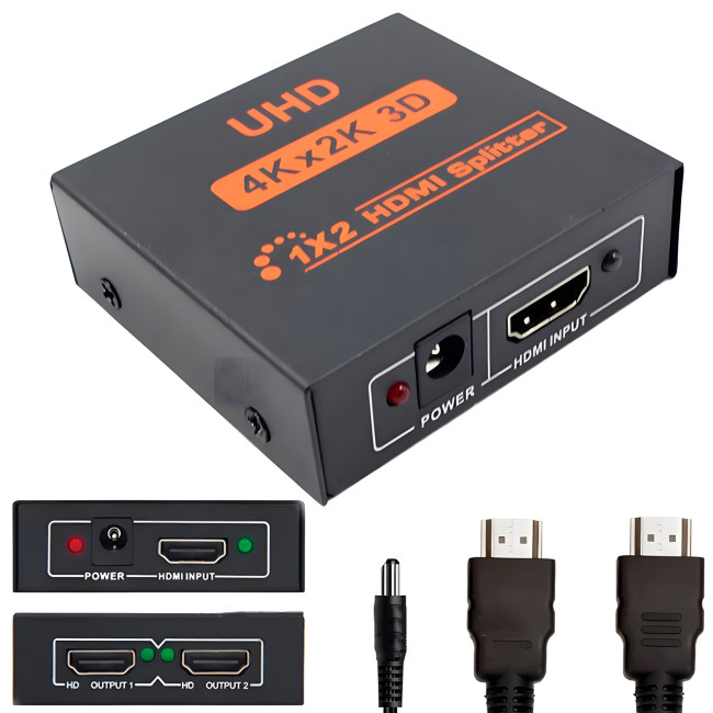 Активний HDMI-розгалужувач на 2 порти UHD, двоспрямований відео сплітер 4К