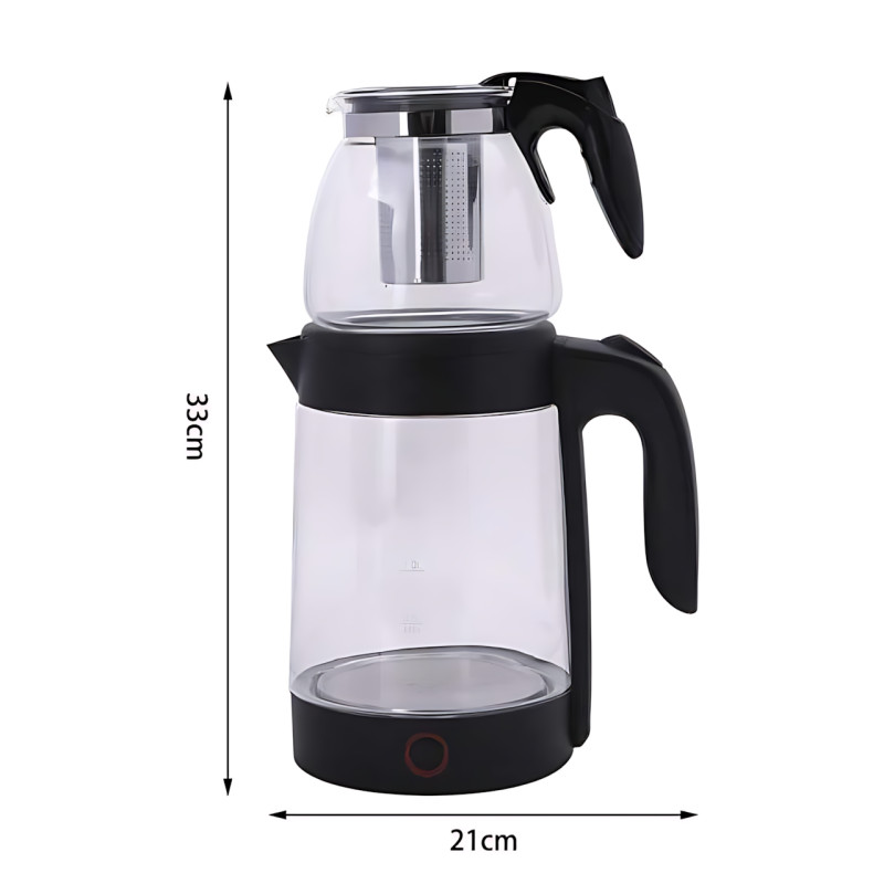 Электрический чайник с заварником 2в1 SMURFETT ST-2233 2,3л + 1л, 2000W, база 360&deg;, нержавеющая сталь + стекло, черный фото - 7