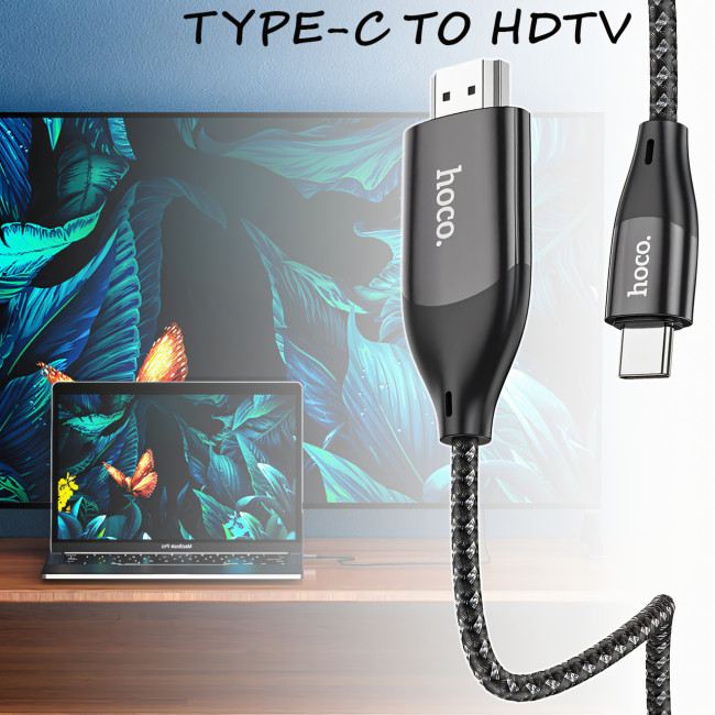 Кабель-перехідник HOCO UA16 Type-C to HDTV у нейлоновому обплетенні, 4К, 2 м, чорний